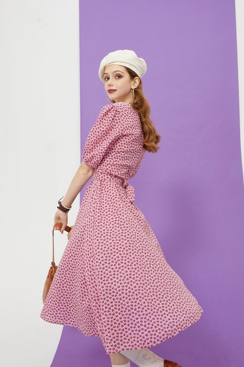 Love Print Casual Midi Holiday Dresses Women,Summer Vintage Short