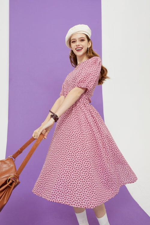 Love Print Casual Midi Holiday Dresses Women,Summer Vintage Short